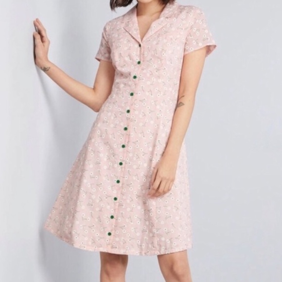 Modcloth Daytime Dynamo Gingham Floral cotton Shirtdress Sz 14 lined cottagecore - Picture 1 of 11